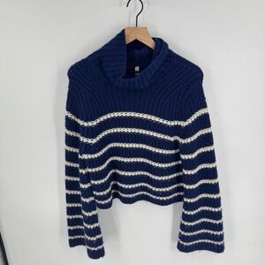 The Group by Babaton Navy Blue Striped Chunky Turtleneck Oversized Size XXS